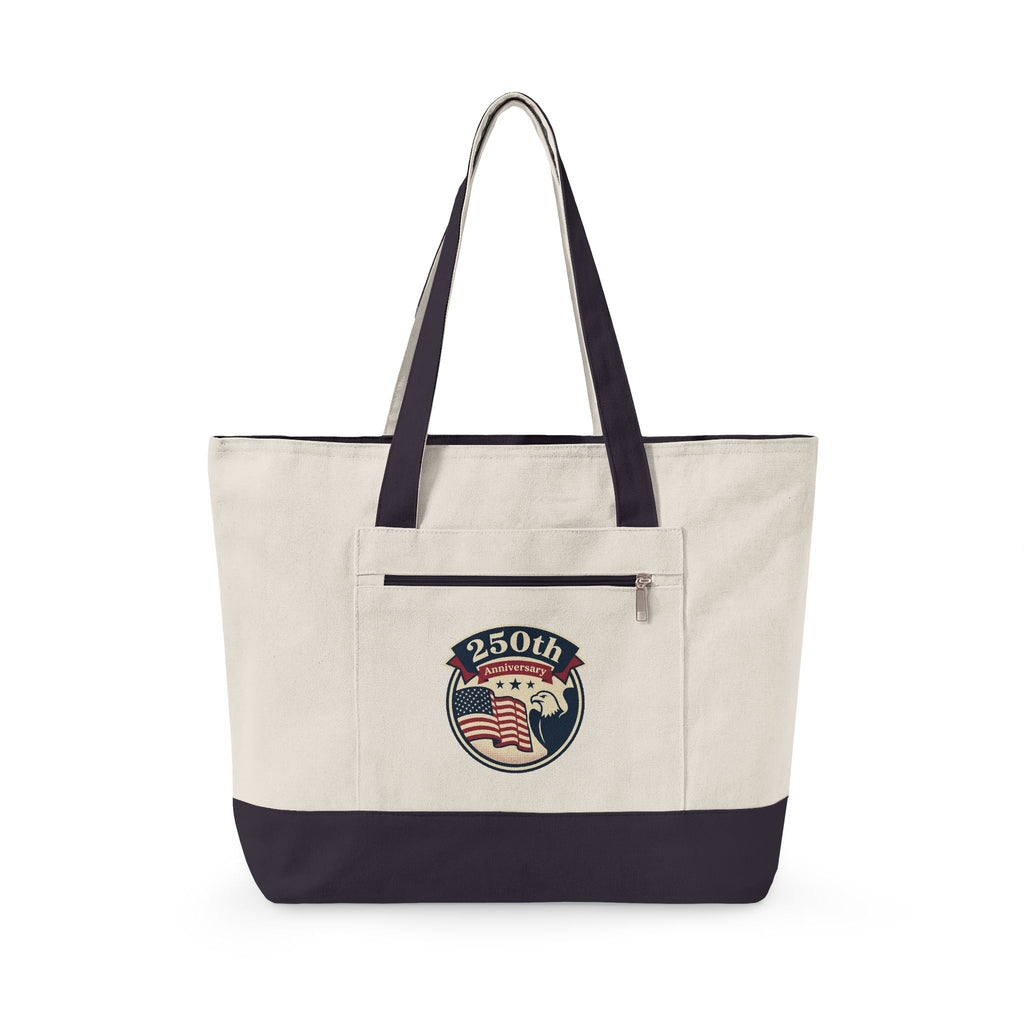 250th Anniversary American Flag Canvas Tote Bag — Zippered Patriotic Tote