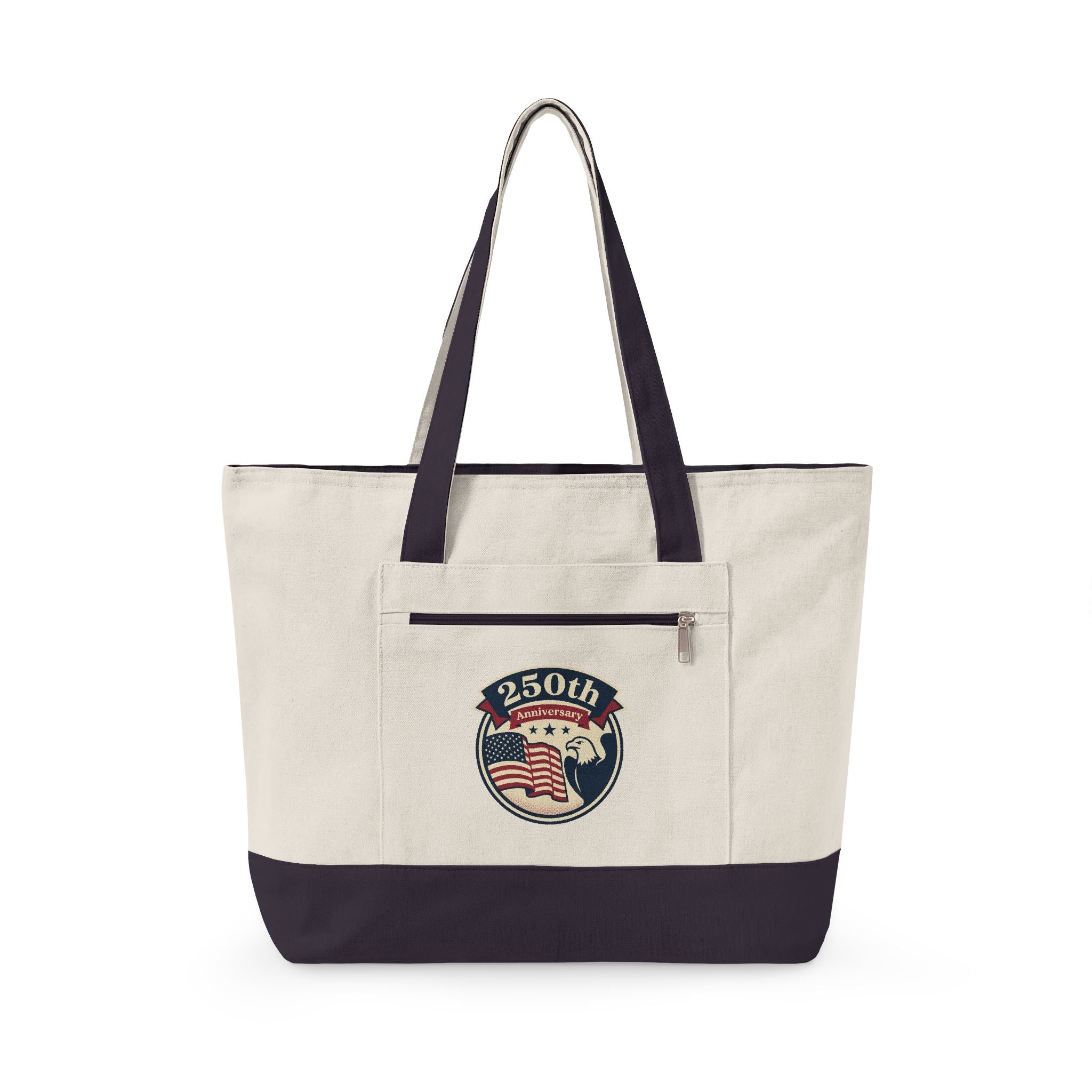 250th Anniversary American Flag Canvas Tote Bag — Zippered Patriotic Tote