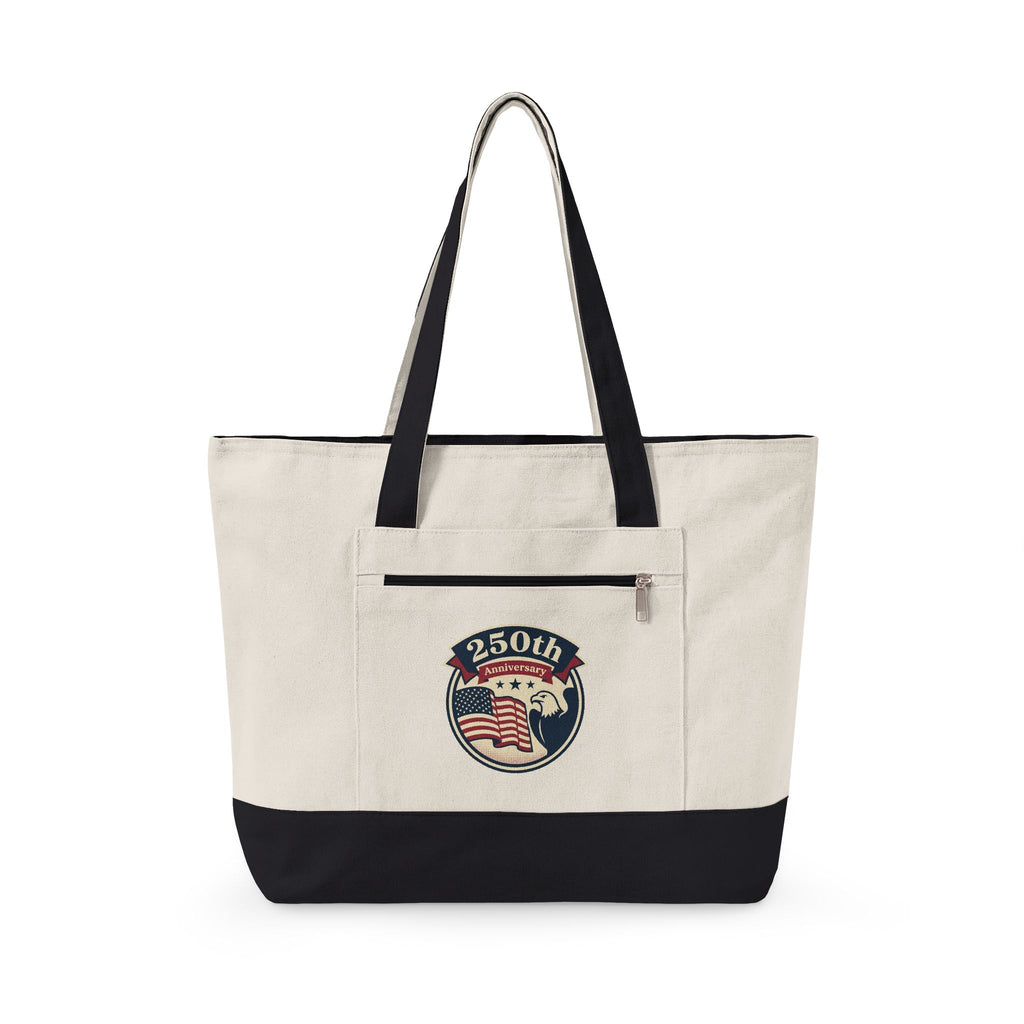 250th Anniversary American Flag Canvas Tote Bag — Zippered Patriotic Tote