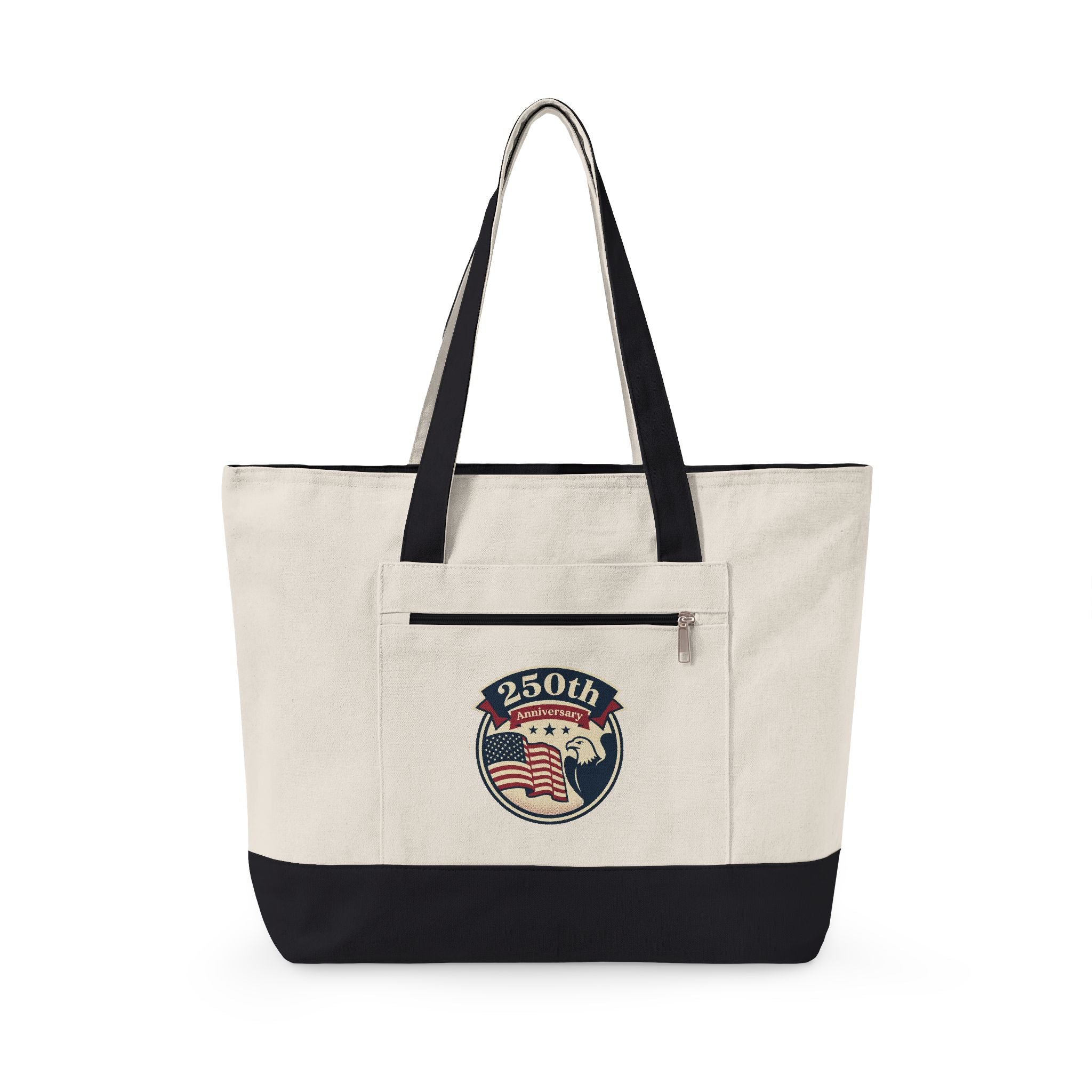 250th Anniversary American Flag Canvas Tote Bag — Zippered Patriotic Tote
