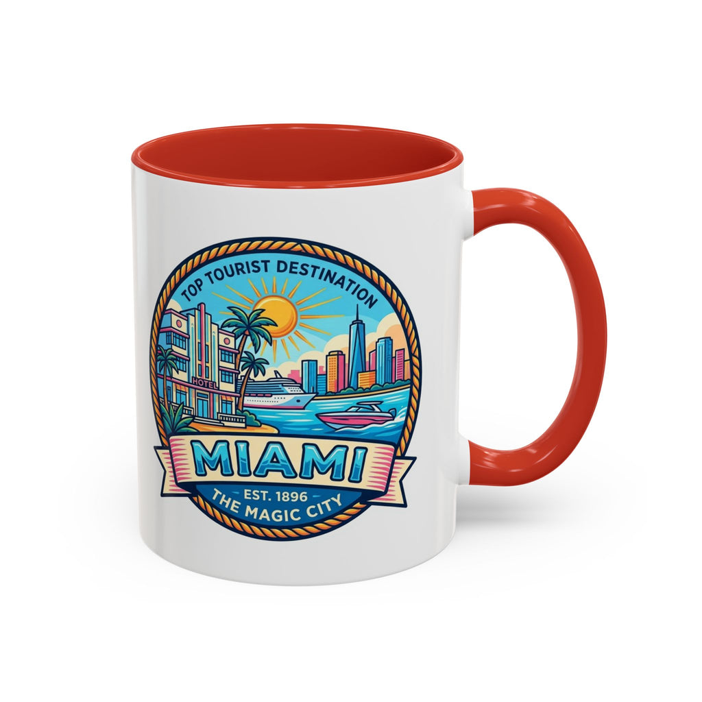 Miami Vintage Travel Accent Coffee Mug – 'Miami' Scenic Beach & Skyline Design (11/15oz)