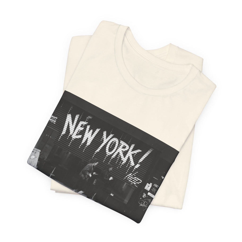 New York City Skyline Tee — Vintage Black & White 'NEW YORK!' Graphic Shirt