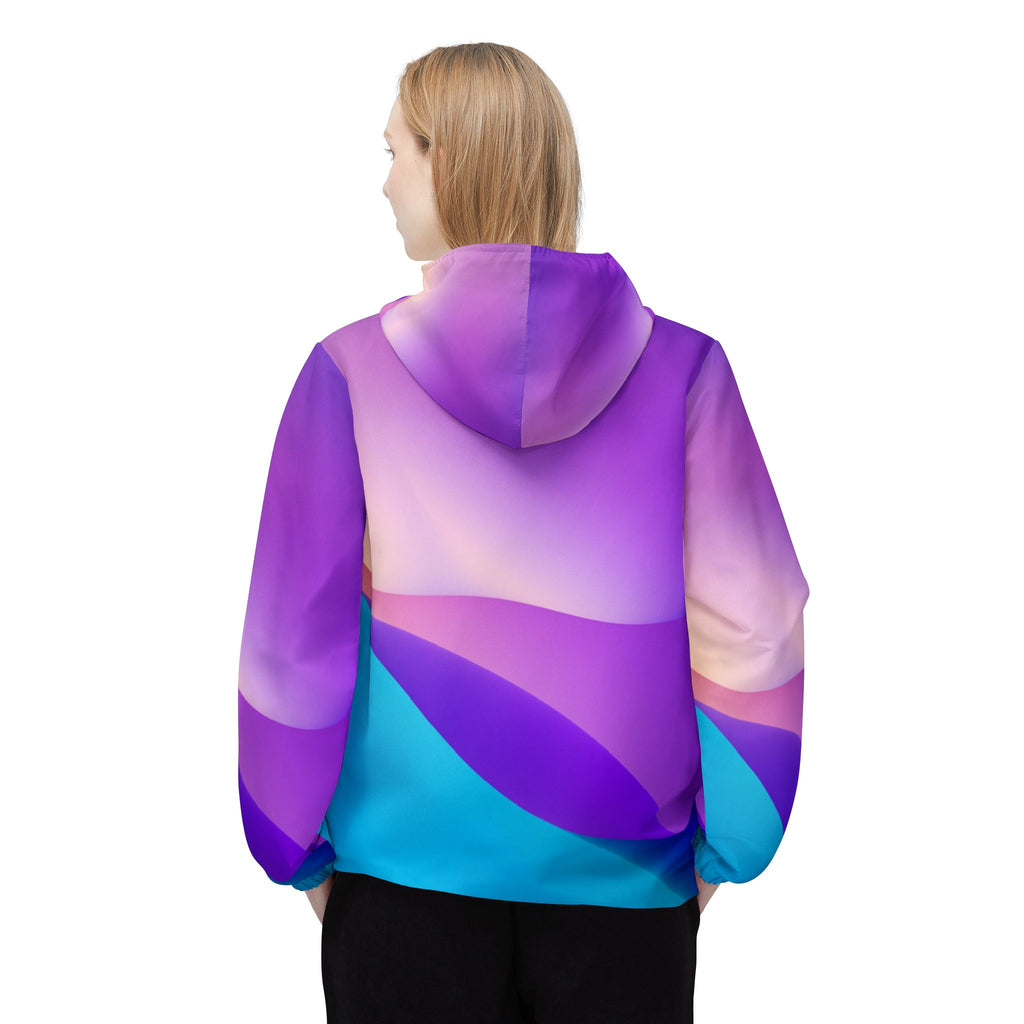 Abstract Purple Gradient Windbreaker Jacket — Vibrant Blue & Violet All-Over Print