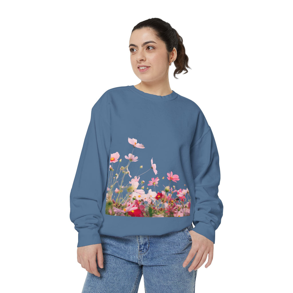 Floral Meadow Sweatshirt — Pink Cosmos Garden Crewneck